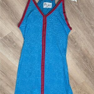 Pitusa Vibrant Blue Dress with Bold Red Accents